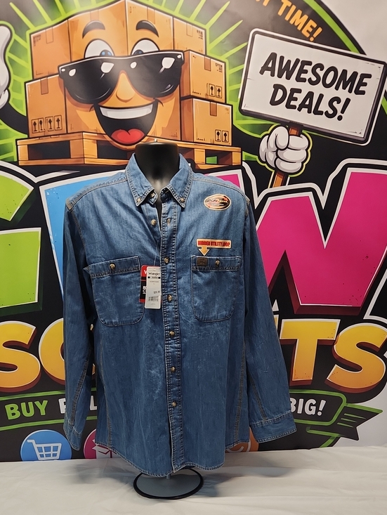 Wrangler Other - Wrangler Riggs Workwear Blue Denim Button-Front Work Shirt (L) NWT